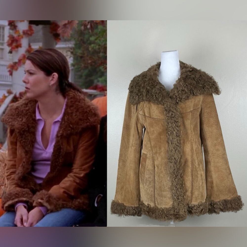 Rare Suede and Fur Jacket ASO Lorelai Gilmore Girls Brown Camel RARE Y2K Large - Picture 1 of 3